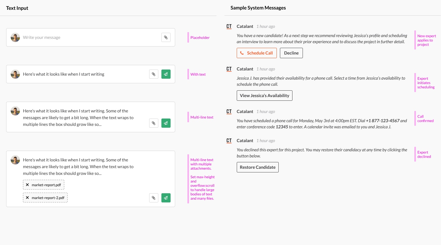 The messaging space included several detailed interactions.